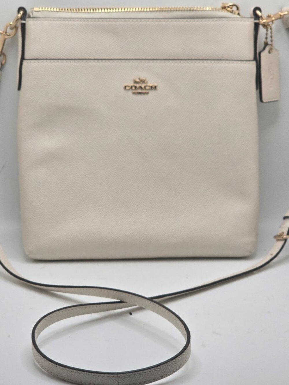Coach 41320 Chalk Crossgrain Leather File Crossbody Bag Ivory Gold Hardware
